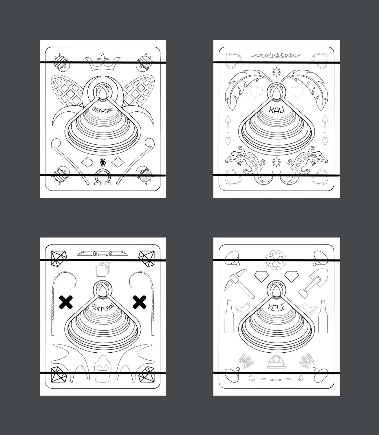 RL-Crown-Mokorotlo-Sketches Four intricate black and white illustrations